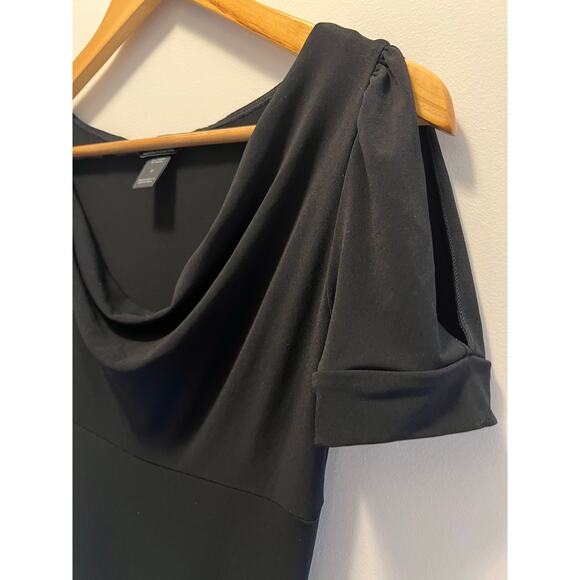 MODA Short Sleeve Cowl Neck Midi Dress Black Jersey Size Small JL - Picture 3 of 6